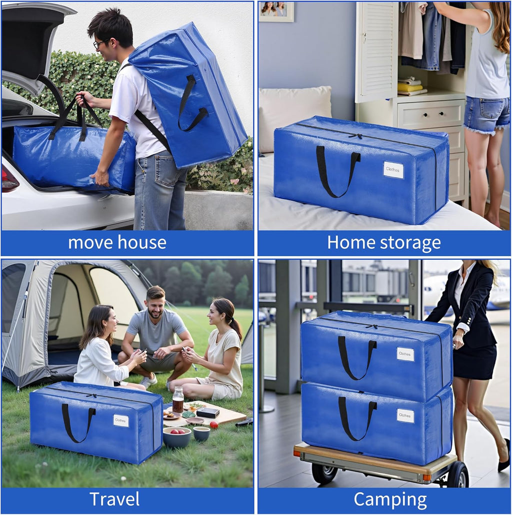 BAGAIL Heavy Duty Moving Bags - Extra Large Storage Totes with Strong Handles | 6-Pack, Blue