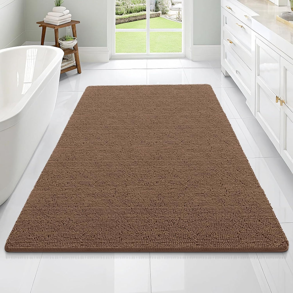 OLANLY Large Bathroom Rugs - Extra Soft Chenille Bath Mats | Quick-Dry, Machine Washable, Mocha 70x46