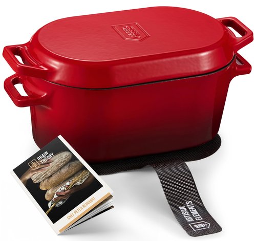 Kook Dutch Oven, for Bread Baking, Sourdough Loaf Pan, Dual Handles, Enameled Cast Iron, with Sling, Dishwasher Safe, 3.4 Qt, Cherry Ombre