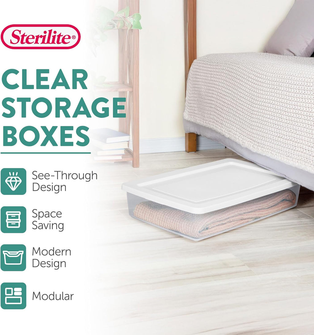 Sterilite 41 Quart Storage Box - 6 Pack Clear Plastic Totes with Secure Snapping Lids for Organization