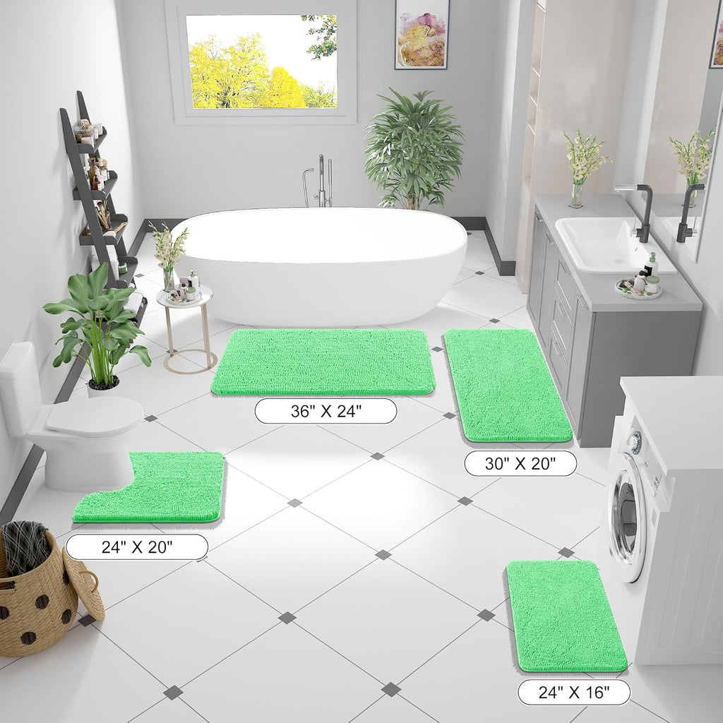 OLANLY Bathroom Rugs - Extra Soft Chenille Bath Mats | Quick Dry, Machine Washable, 44x24, Mint Green
