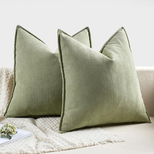 MIULEE Sage Green Decorative Pillow Covers - Soft Chenille 18x18 Inch | Luxurious Farmhouse Cushion for Sofa & Bedroom