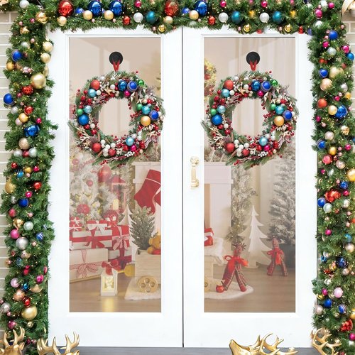Black Wreath Hanger by [Brand Name] - 22LB Strong Suction Cup Hook for Indoor/Outdoor Decor
