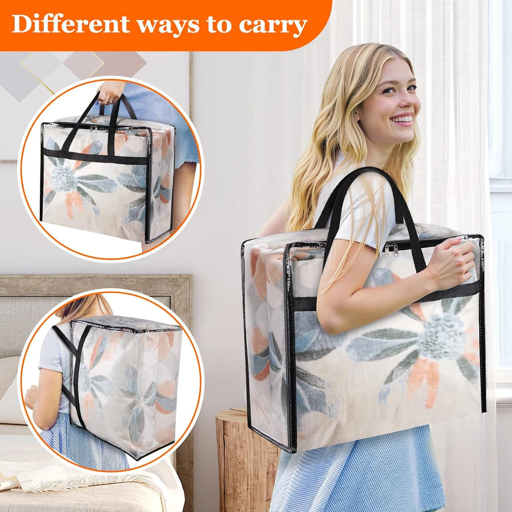 TasticTotes Clear Storage Bags - 6 Pack for Comforters, Clothes & Bedding | Zippered Under-Bed Organizer (40L)