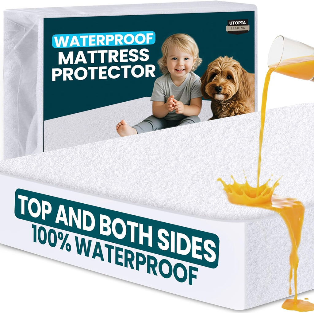 Utopia Bedding Waterproof Mattress Protector - Soft & Breathable Twin Size Terry Cover | Dual-Sided Design