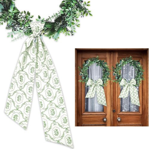 JarThenaAMCS Floral Wreath Sash - Spring Green Ribbon Bow Accessories for Home Decor | 55.1 x 5.1 Inch