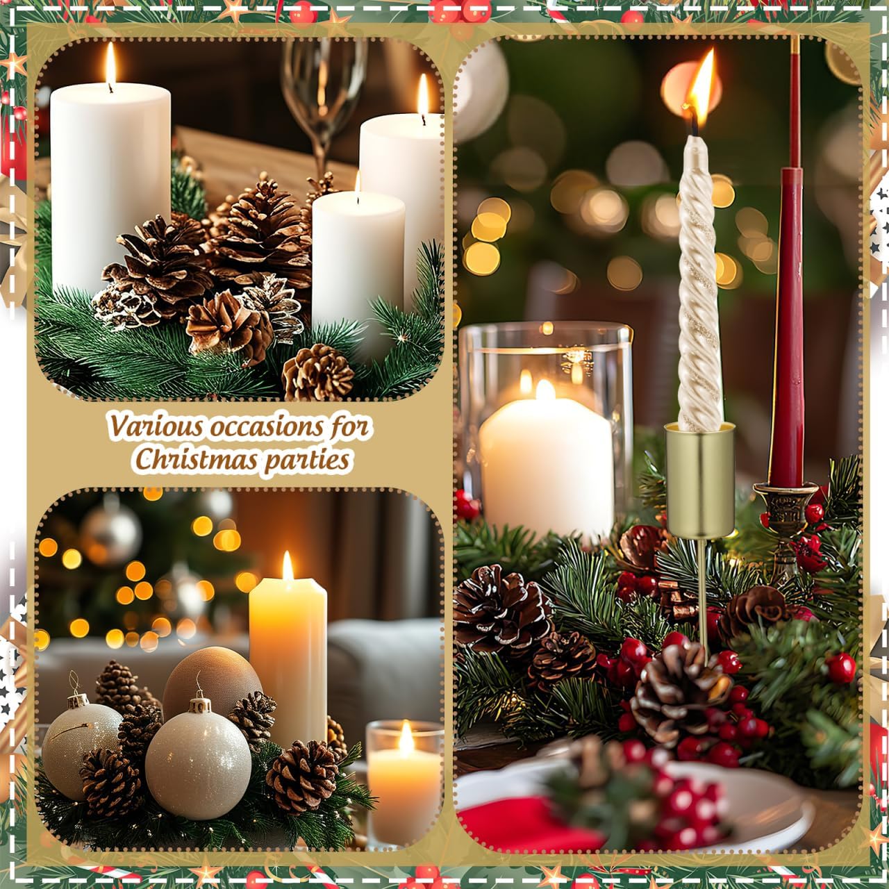 Veemoon Gold Candle Holders - 5PCS Iron Taper Insert Cups for Advent Wreath & Floral Centerpieces