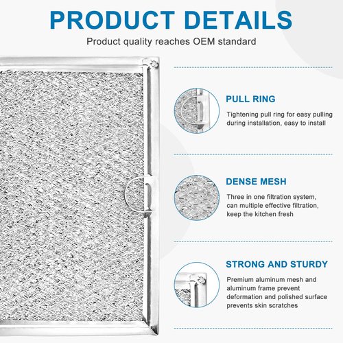 5304464105 Microwave Grease Filter Replacement 7.625" x 5" for G.E Fri.gi.daire 5304517871 WB06X10608 5304509444 Microwave Vent Filter (4-Pack) - BY AMI PARTS