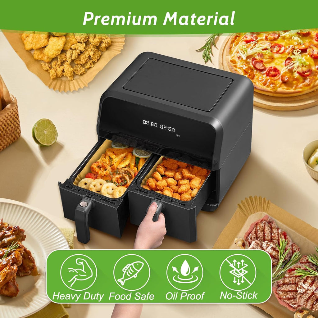 Unbleached Heavy Duty Air Fryer Paper Liners by 360 Pcs - Non-Stick & Non-Leak | 8.7" x 5.5" Size
