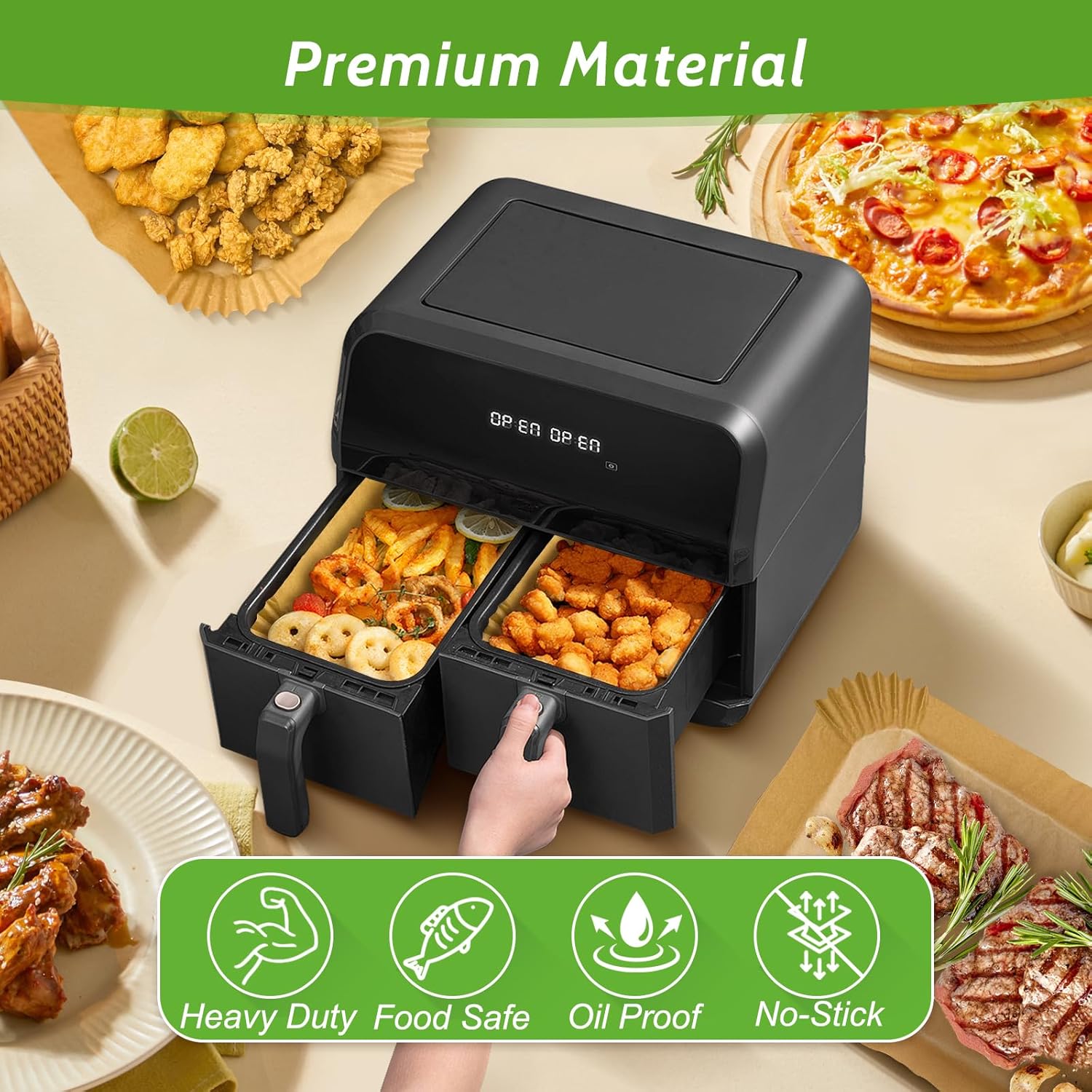 Unbleached Heavy Duty Air Fryer Paper Liners by 360 Pcs - Non-Stick & Non-Leak | 8.7" x 5.5" Size