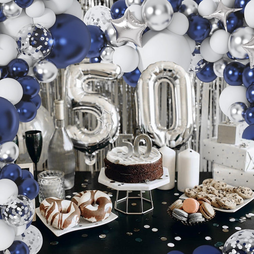 Skiennix 151-Piece Navy Blue & Silver Balloon Garland Arch Kit - Perfect for Graduation, Prom, Weddings & Parties