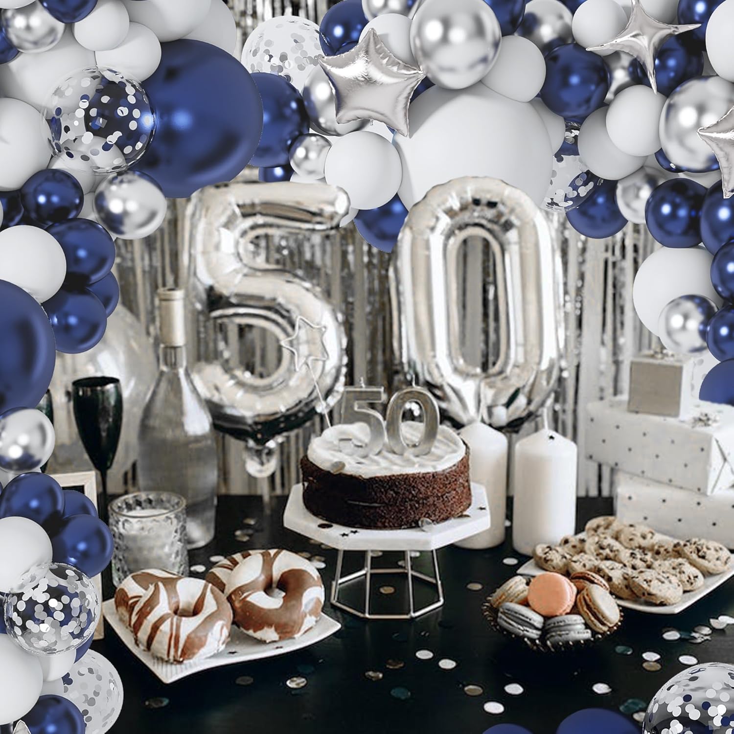 Skiennix 151-Piece Navy Blue & Silver Balloon Garland Arch Kit - Perfect for Graduation, Prom, Weddings & Parties