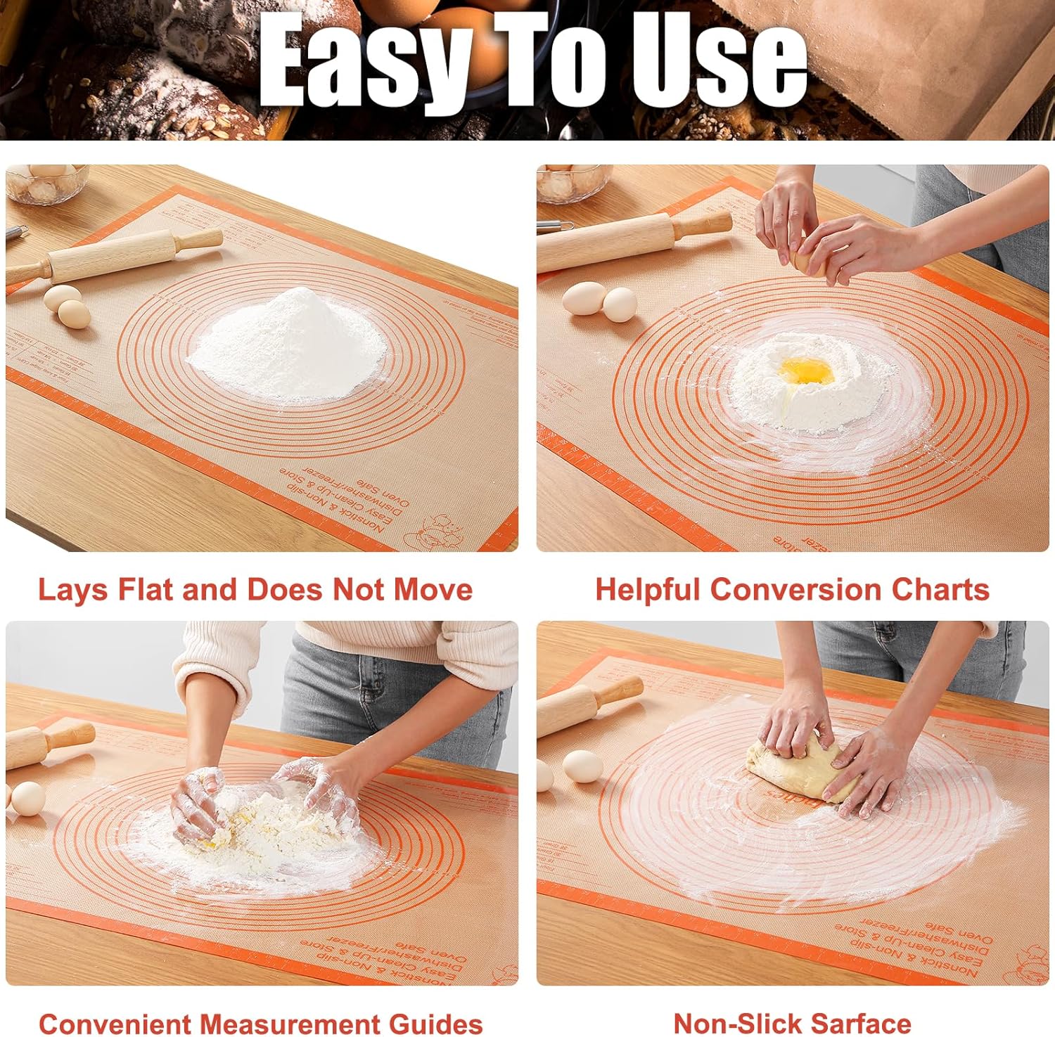 Silicone Pastry Mat - 36x24 Inch Nonstick Baking Surface for Dough, Pastry, Cookies & More