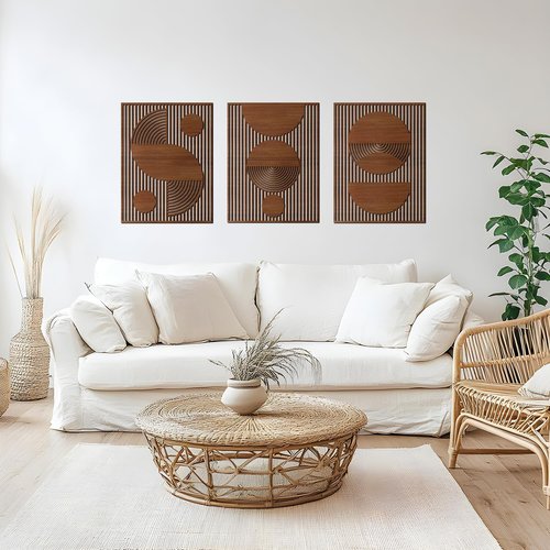 Homenthus Abstract Wood Wall Art - 3-Piece Mid Century Modern Geometric Decor for Boho Spaces