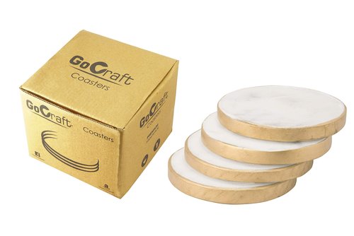 GoCraft Set of 4 Handcrafted Marble Coasters with Gold Painted Edges – White Marble Coasters for Wine Glasses, Coffee Mugs, and Beverages – Elegant Table Protectors for Home Décor and Barware