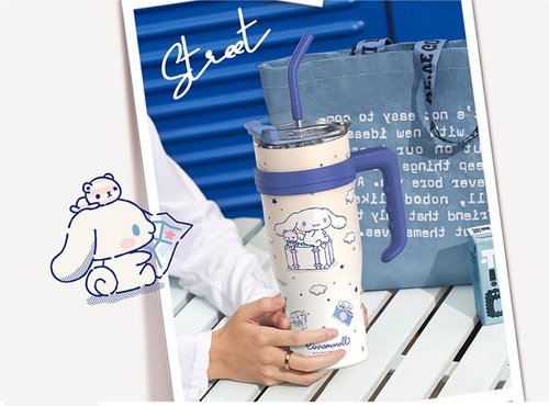 Many Rainbows Cinnamoroll Stainless Steel Insulated Tumbler with Lid, Straw & Handle 1200ml - XL Size, White