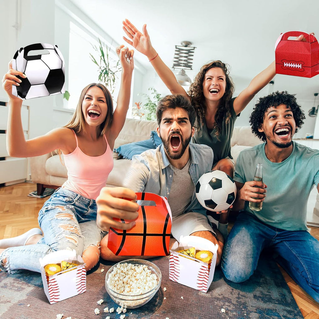 Nezyo 24 Pack Sports Themed Birthday Party Supplies - Football & Soccer Treat Boxes | Gift Bags for Baby Showers
