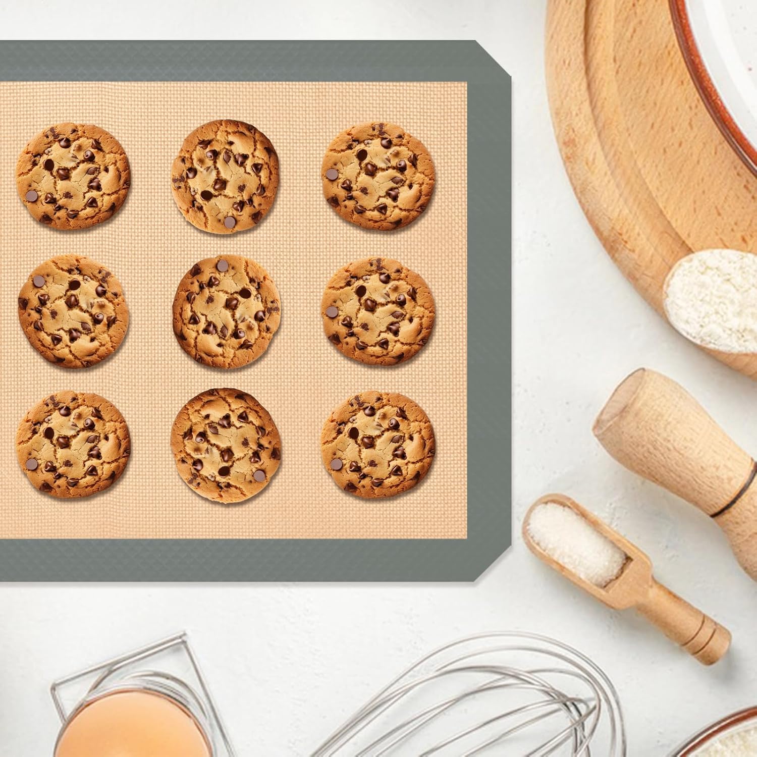 Skiennix Silicone Baking Mats - Non-Stick Baking Sheets for Cookies & Pastries | 3-Piece Set in Grey