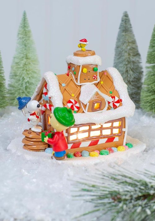 Kurt Adler LED Gingerbread House Table Piece - Battery-Operated Peanuts Design