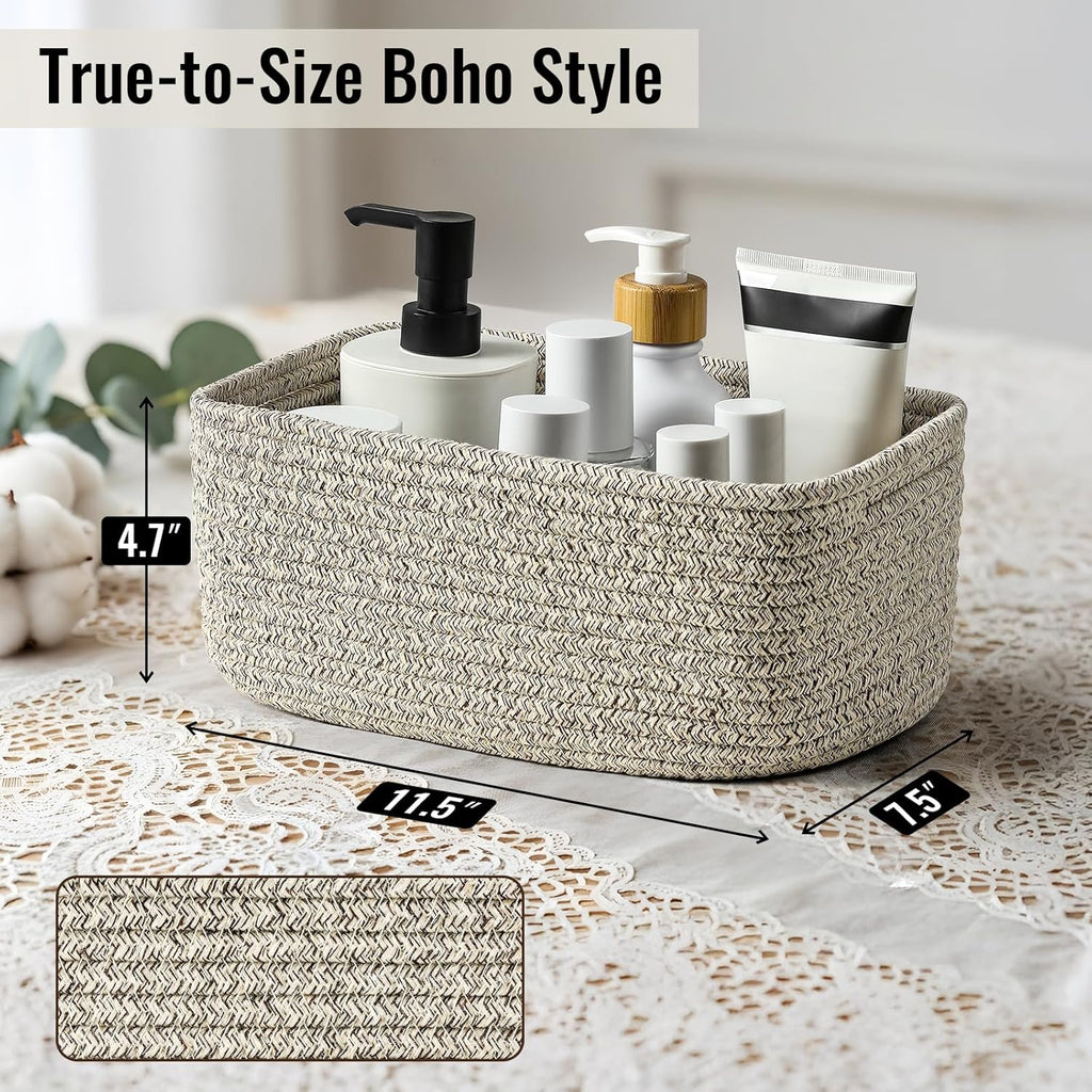 Woven Rope Storage Baskets by [Brand Name] - 8 Pack Cute Organizing Bins for Bathroom & Nursery - 11.5"x7.5"x4.7" - Brown