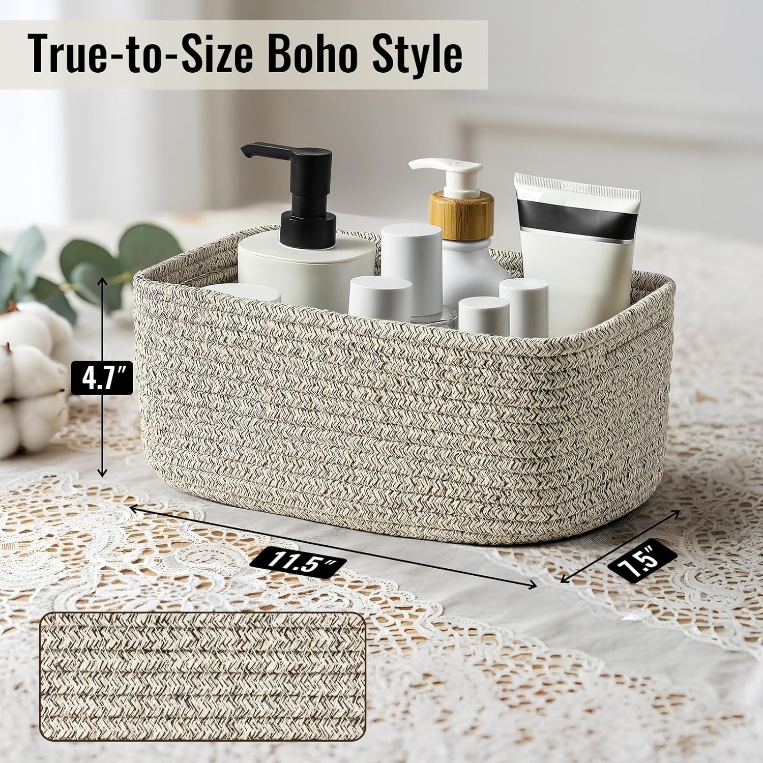 Woven Rope Storage Baskets by [Brand Name] - 8 Pack Cute Organizing Bins for Bathroom & Nursery - 11.5"x7.5"x4.7" - Brown