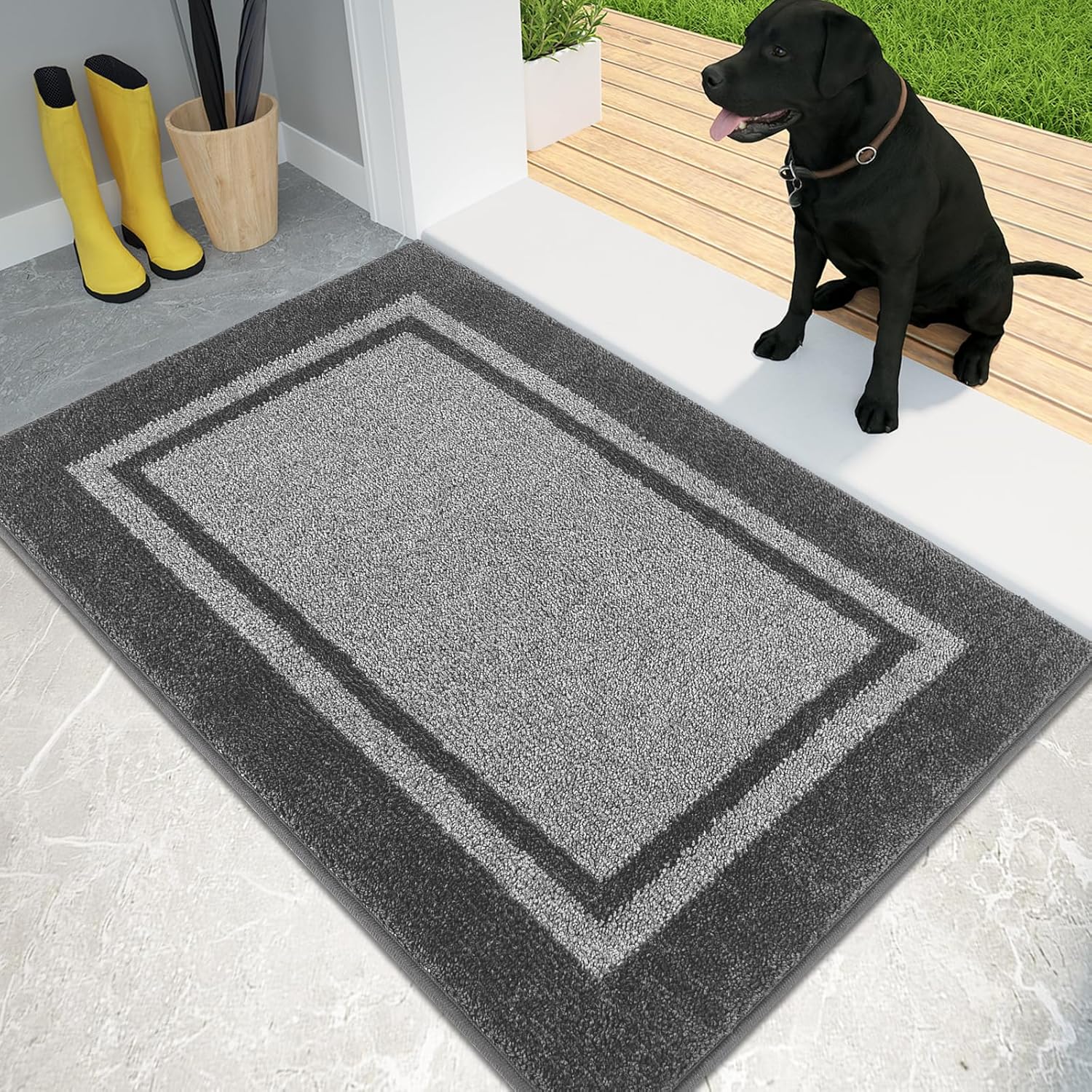 PURRUGS Dirt Trapping Door Mat - Non-Slip, Machine Washable, Super Absorbent | 20" x 32", Light Grey & Dark Grey