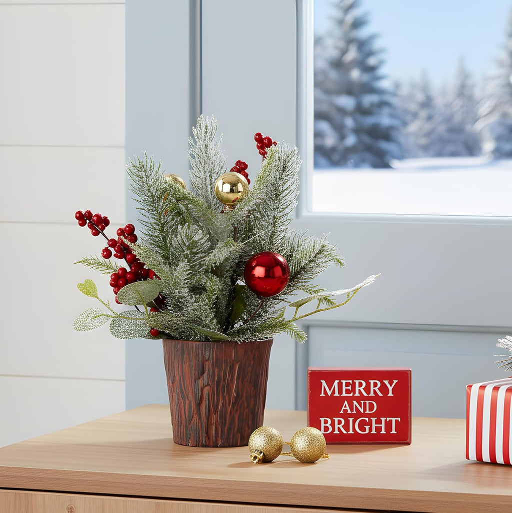 Skiennix Mini Christmas Tree - Festive Tabletop Decoration with Lights & Ornaments | Perfect for Holiday Parties