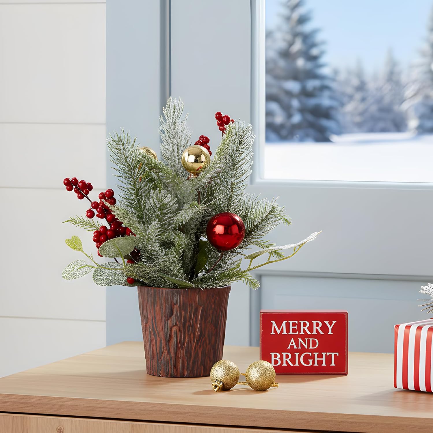 Skiennix Mini Christmas Tree - Festive Tabletop Decoration with Lights & Ornaments | Perfect for Holiday Parties