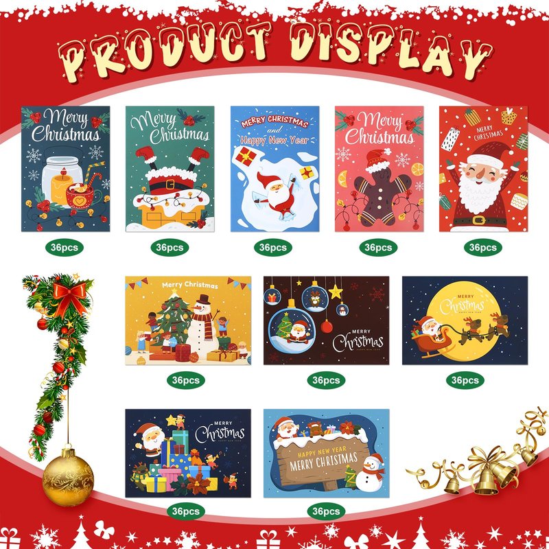 Fulmoon 360 Set Christmas Cards with Envelopes Stickers Blank Inside Christmas Cards Bulk Boxed Vintage Christmas Cards Boxed Christmas Cards Merry Christmas Cards with 360 Envelopes and Stickers