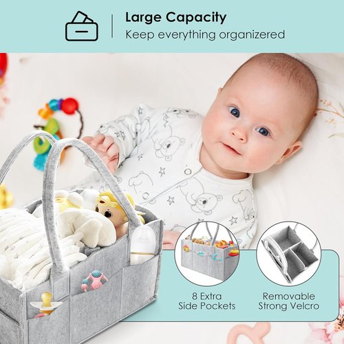 HIPHOP PANDA Diaper Caddy Organizer - Versatile Nursery & Car Storage Bin for Baby Essentials - Grey/Green Set