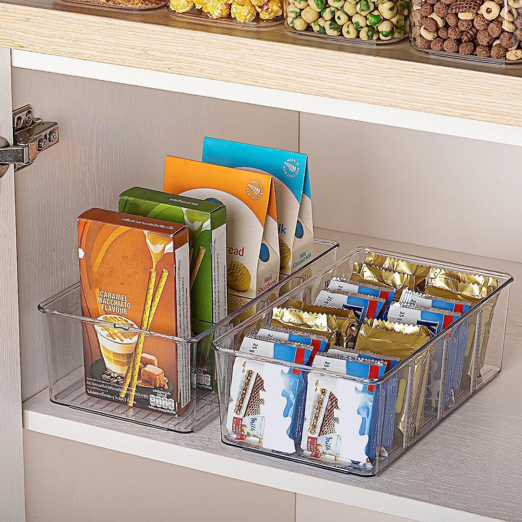 Vtopmart Food Storage Organizer Bins - 10 Pack Clear Plastic for Kitchen, Pantry & Fridge | 4 Compartment Design