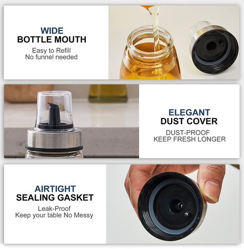 HAIZEEN [3 Pack 180ml/6 oz Airtight Olive Oil Dispenser Bottle,Oil and Vinegar Cruet Set for Kitchen and BBQ, Oil Decanter for Cooking Wine/Soy Sauce/Vinegar, Leak-Proof Spout with Dust Cap