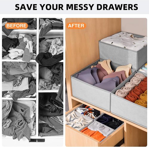 Criusia Drawer Organizers - 15 Pack Foldable Fabric Storage Bins for Clothing & Baby Clothes | Grey