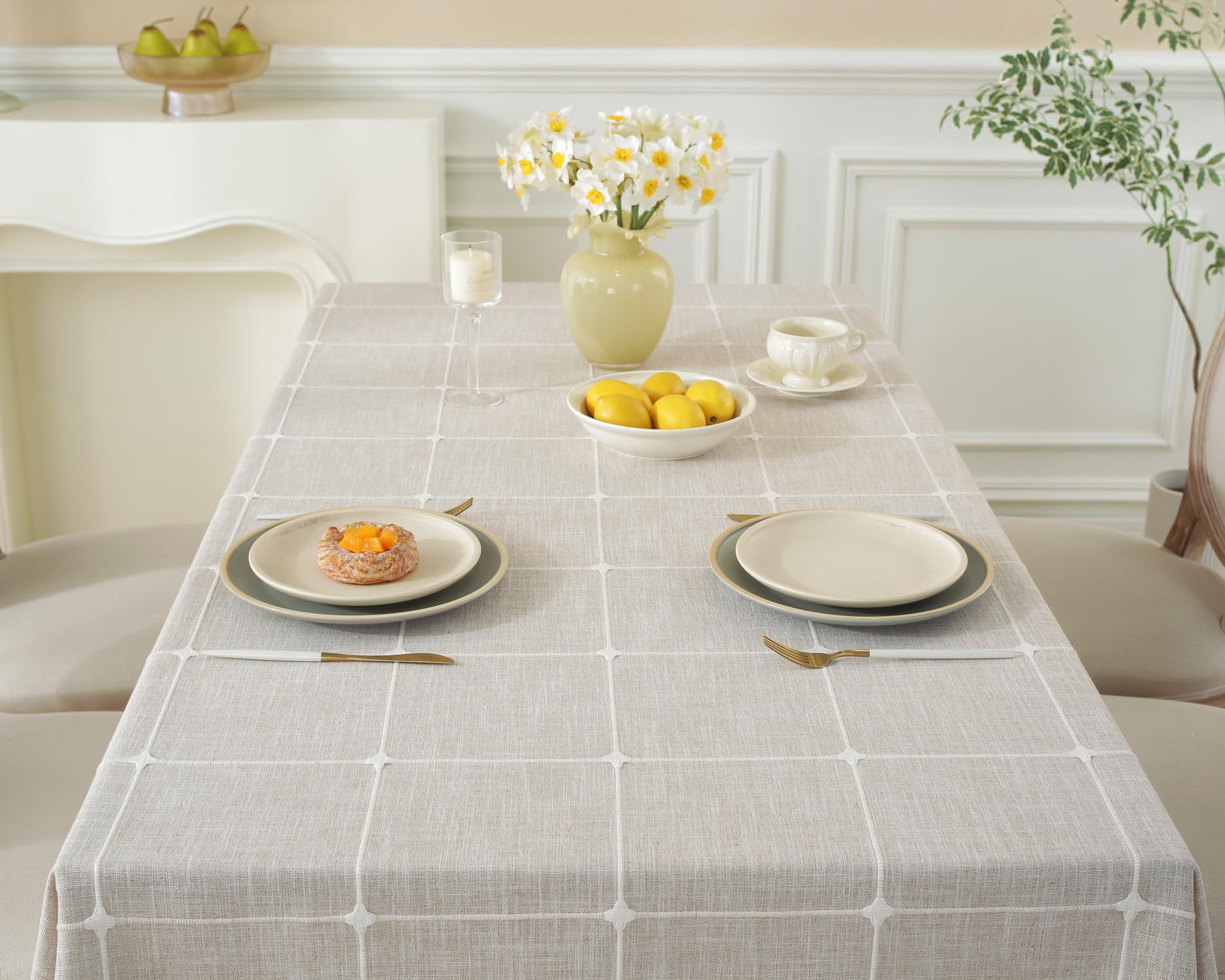 Alsoo Waterproof Tablecloths for 6 Foot Rectangle Tables Rustic Plaid Tablecloth Cotton Linen Cloth Wrinkle Free Table Cloths for Parties, Kitchen Dining, Holiday, Christmas (4-6 Seats, 55x75 Inches)