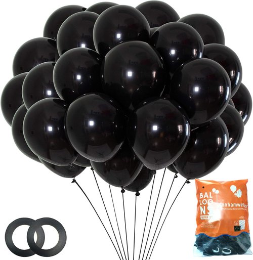 Jonhamwelbor Black Balloons - 12 Inch Metallic Chrome Latex Balloons | 100 Pack for Parties & Events