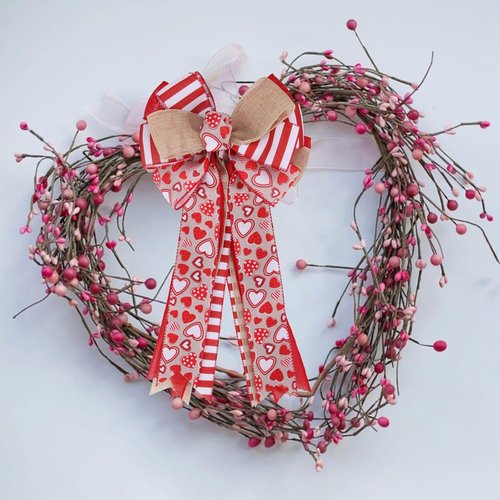 Meseey Valentine's Day Tree Topper Bow - Red Heart Print Burlap Bow for Home Decor | Indoor/Outdoor Use