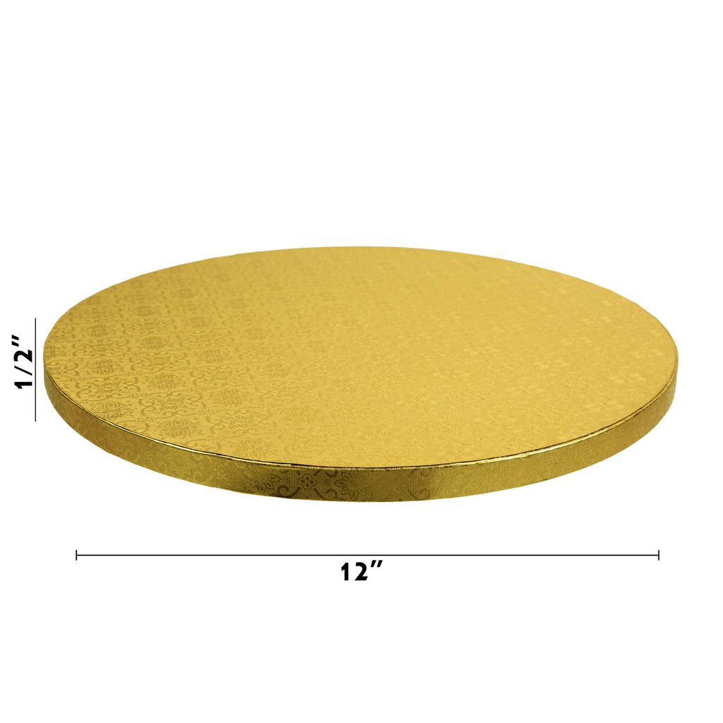 O’Creme Cake Board, Gold Foil Round Cake Circles with Gorgeous Design, Sturdy & Durable 1/2” Thick Cake Drums, Round Cake Boards with 12” Diameter, Pack of 5 Disposable Cake Drums
