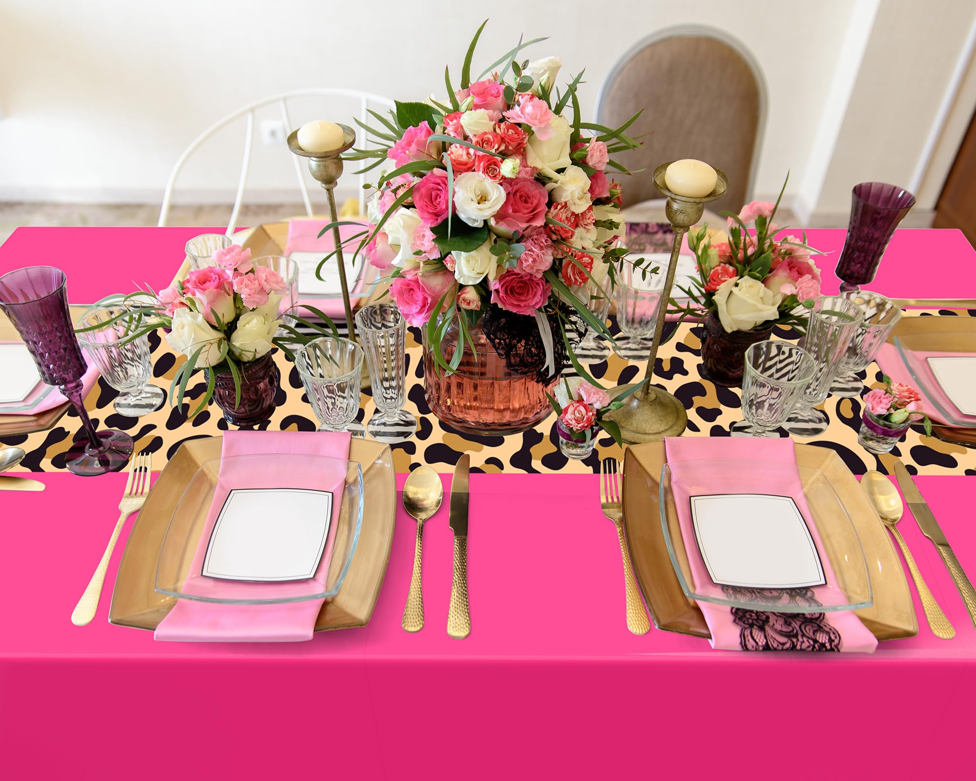 Buryeah Leopard Print Tablecloth 54 x 108'' Leopard Plastic Table Cover Disposable Safari Animal Cheetah Print Party Decorations for Baby Shower Wedding Birthday Party Favors(Hot Pink)