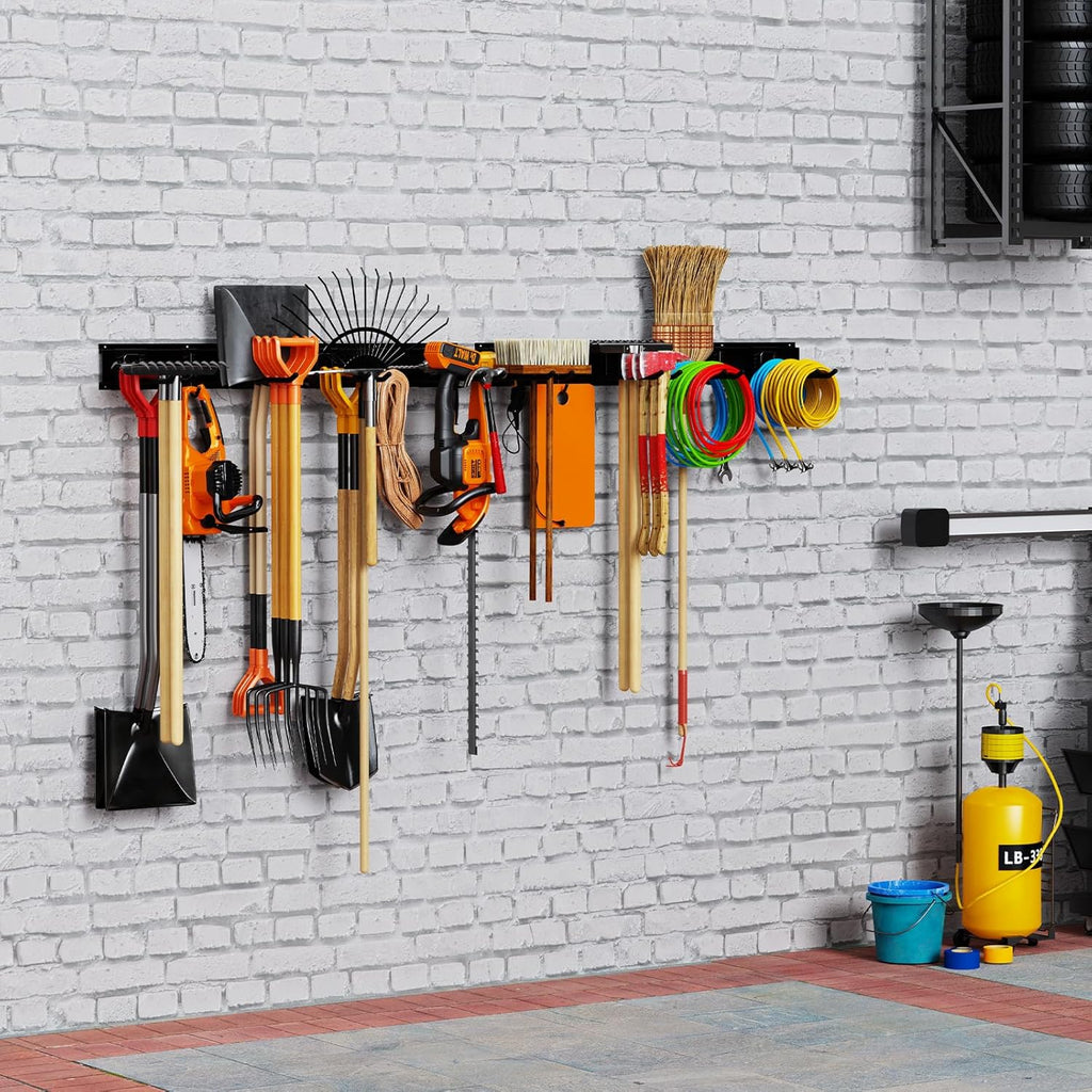 Skiennix Garage Tool Organizer - Wall Mounted, Adjustable 64-Inch Rack for 20 Tools, Holds Up to 900lbs