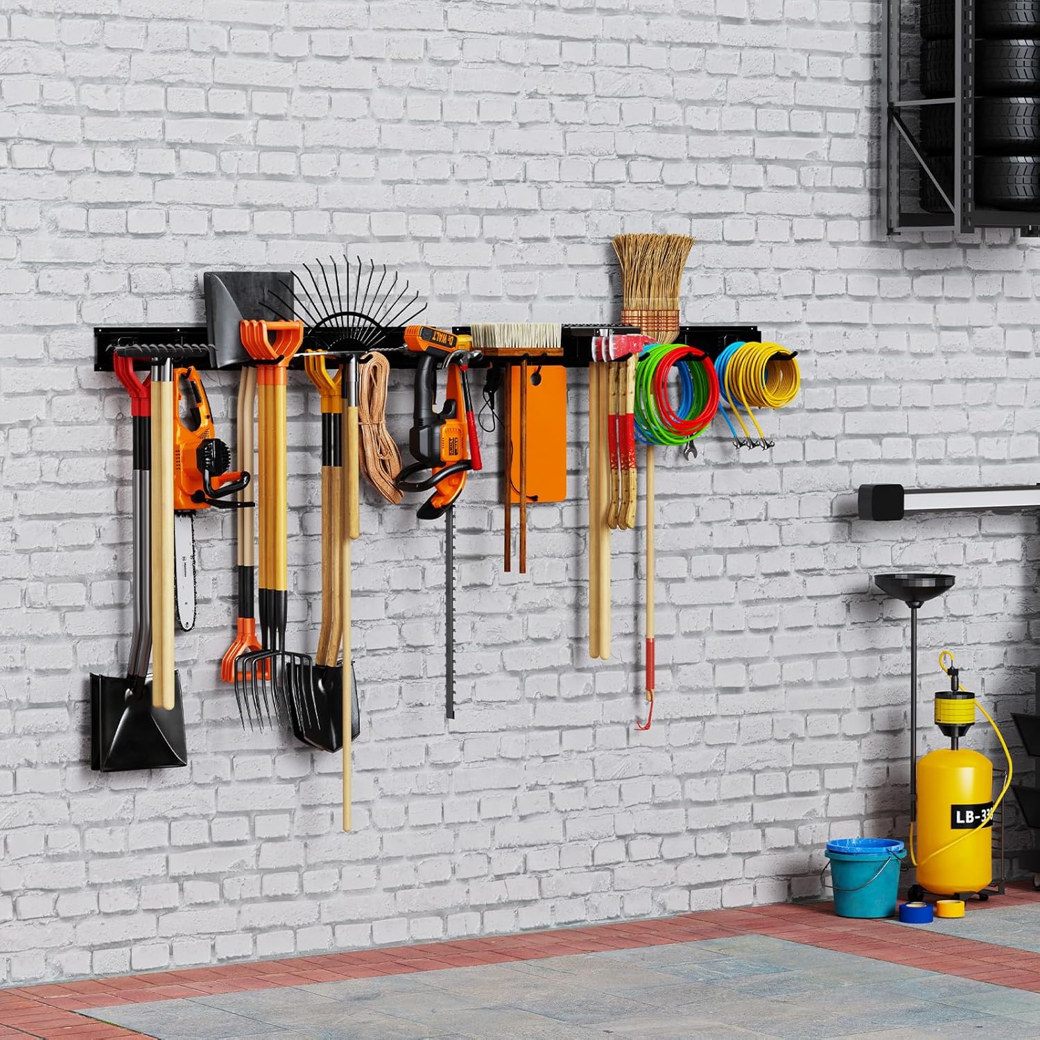 Skiennix Garage Tool Organizer - Wall Mounted, Adjustable 64-Inch Rack for 20 Tools, Holds Up to 900lbs