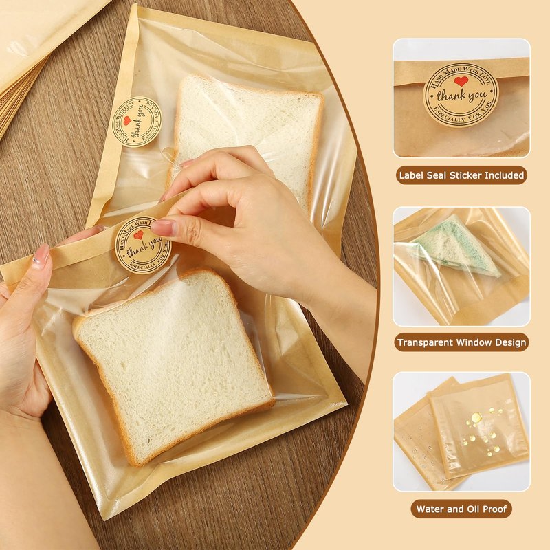 500 Pcs Bakery Bags with Window 5.1 x 7.5 In Paper Sandwich Bags Heat Sealable Cookie Bags with Seal Baked Goods Packaging Bagel Bags for Donut Sandwich Pastries and Other Treats Packaging Favor Bags