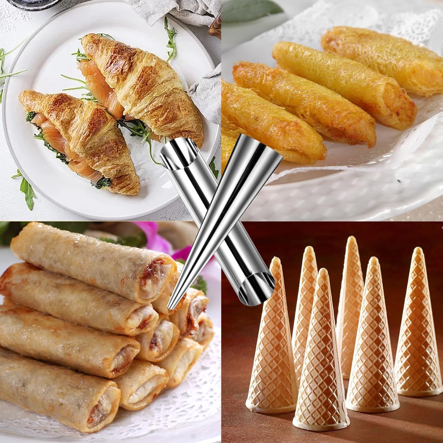 Skiennix 21 Pcs Cream Horn Mold Kit - Non-Stick Stainless Steel Baking Molds with Cleaning Brush | Perfect for Cannoli & Danish Pastries