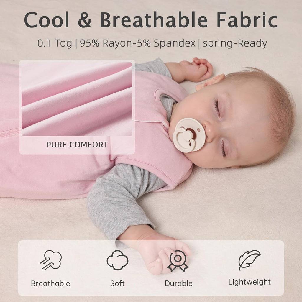 Skiennix Sleep Sack - 1.0 TOG Wearable Blanket for 6-18 Months Babies | Lightweight Bamboo Rayon, Pink, M