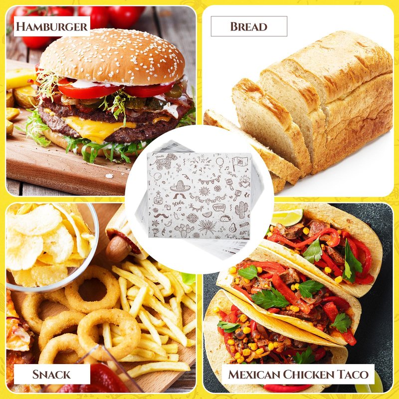PerKoop 300 Pcs 10 x 8.3 Inch Deli Wax Paper Sheets Sandwich Wrapping Paper Sheets Mexican Festival Picnic Basket Liners for Food Greaseproof Breads Burgers Bakery Tissue Kitchen, White