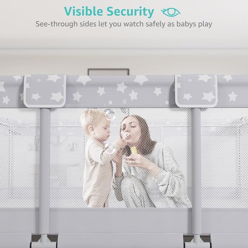 Large Baby Playpen - 70x59in Giant Play Yard for Toddlers 1-3 | Safe Indoor Play Fence in Grey