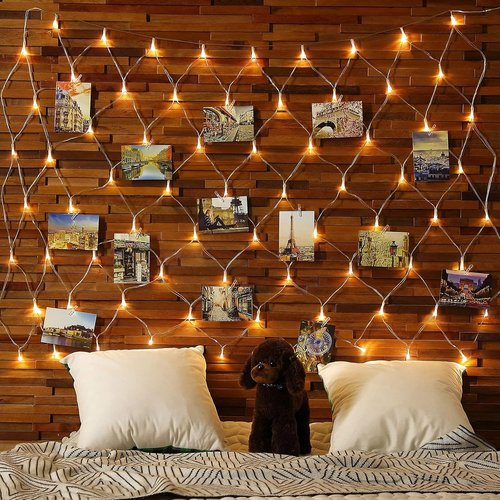 Hiboom LED Christmas Fairy Lights - 8 Modes Battery Operated Photo Clips for Home Wall Decoration | Warm White (3.3 x 3.3 ft)