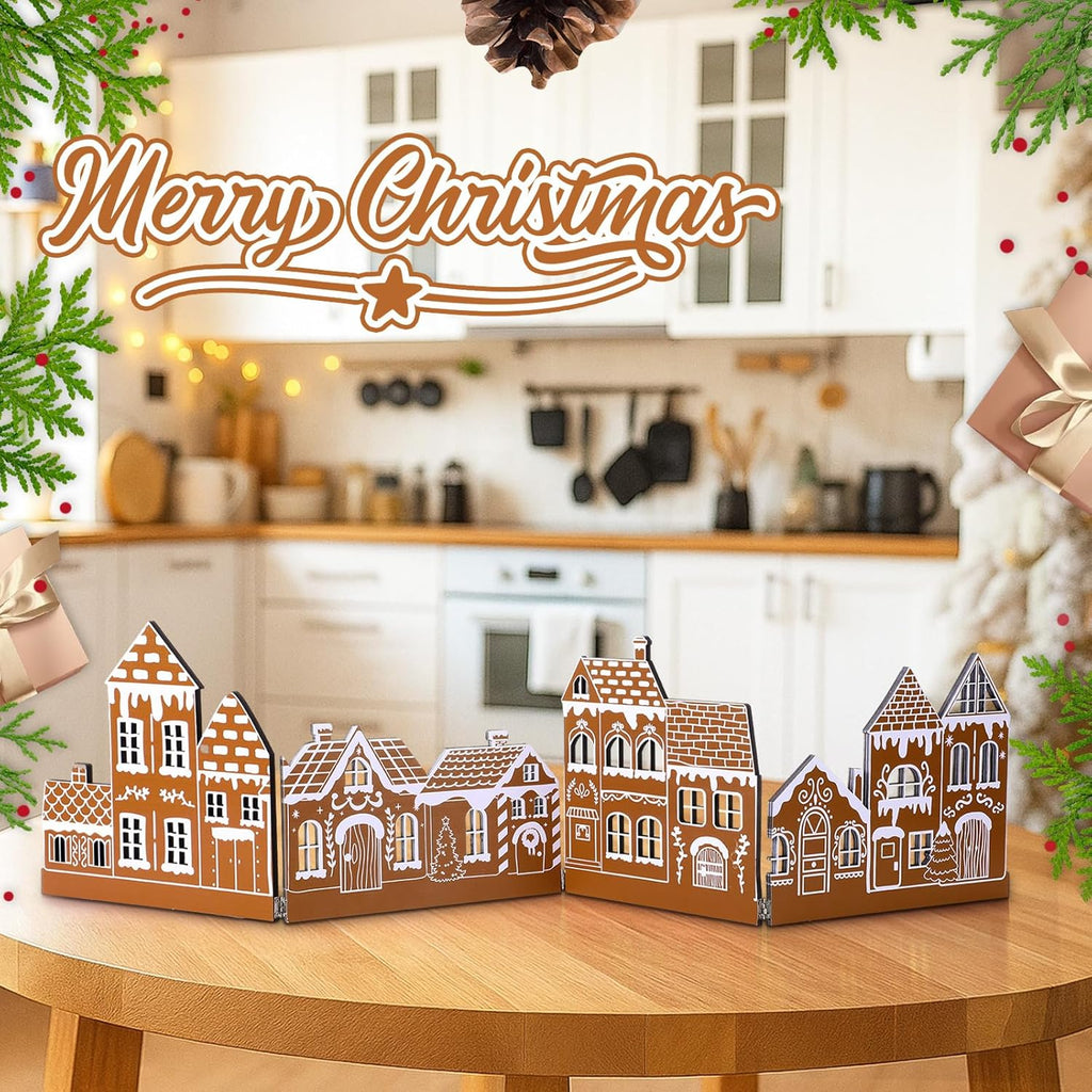 Thyle Wooden Christmas Houses Set - Rustic Gingerbread House Decor for Tabletop Centerpieces