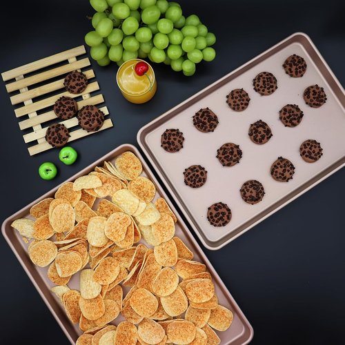 Heavy Duty 3-Pack Nonstick Carbon Steel Baking Sheet Set - Large 17.8"x12" & Medium 15.7"x10.8" Gold Pans for Oven & Roasting