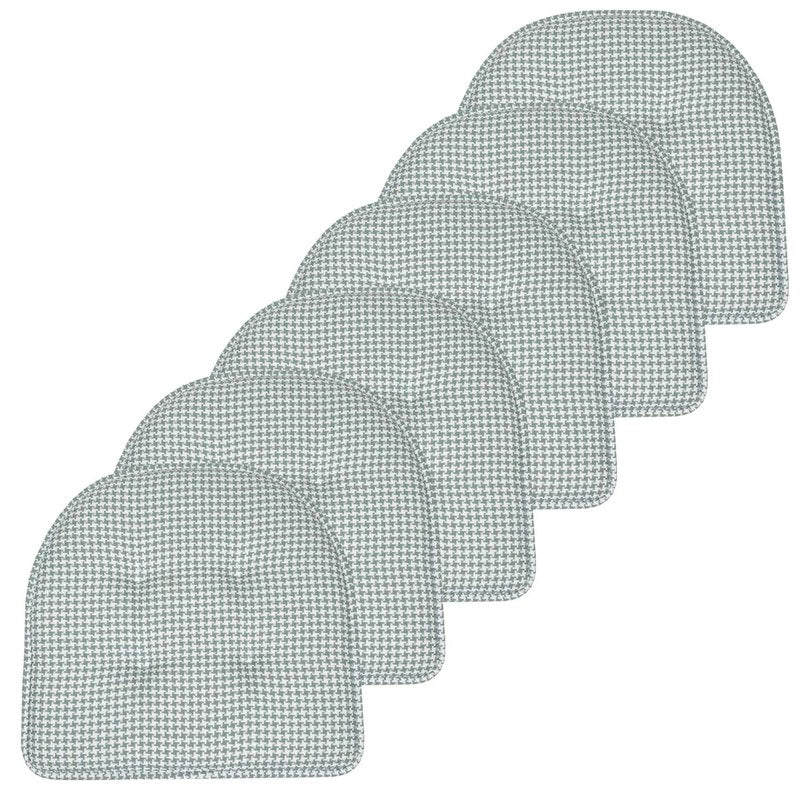 Sweet Home Collection Chair Cushion Memory Foam Pads Tufted Slip Non Skid Rubber Back U-Shaped 17" x 16" Seat Cover, 6 Pack, Houndsooth Pistachio