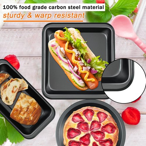 Mobzio Kitchen Nonstick Bakeware Set - 5-Piece Round/Square Cake Pans, Muffin Pan & More